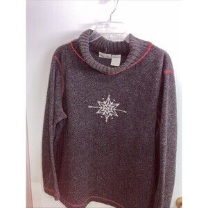 Basic Editions Charcoal Grey Embroidered Snowflake On Front Fleece Top Large